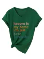 Mujer Casual Cuello en V Manga Corta Camiseta con Estampado Gráfico Top de Moda - Verde Retro(3812)