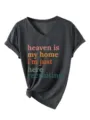 Vista detallada camiseta mujer cuello V manga corta con estampado de letras y nudo. - Gris Jaspeado(3812)