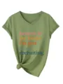 Camiseta Casual Verde Oliva con Cuello en V y Manga Corta Estampado Letras y Nudo - Verde oliva