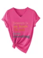 Camiseta casual de mujer con cuello en V y manga corta con estampado de texto inspirador. - Rojo Rosa(3812)