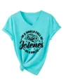 T-shirt décontracté pour femme turquoise à col en V, manches courtes et nœud à l'ourlet. - S / Hauts / Bleu Eau Profonde