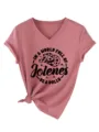 T-shirt femme décontracté à col V et manches courtes avec imprimé et nœud avant. - S / Hauts / Or rose