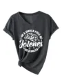T-shirt décontracté à manches courtes et col en V pour femme avec imprimé graphique stylé. - S / Hauts / Gris foncé