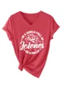 T-shirt femme rouge décontracté col V manches courtes avec imprimé graphique et nœud. - S / Hauts / Rouge