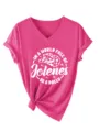 T-shirt femme décontracté à col V et manches courtes avec imprimé graphique et ourlet noué. - S / Hauts / Rose rouge