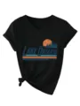 Vintage Lake Ontario grafico scollo V manica corta casual donna maglietta nera top. - Nero