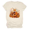 Damen lässiges Kurzarm T-Shirt mit süßem Herbst Fuchs und Kürbis Grafik-Druck Vorderseite. - S / Oberteile / Sandfarben