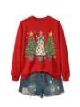 Weihnachtsbaum Druck rotes Sweatshirt Detail mit festlichem Feiertagsstil und bequemen langen Ärmeln. - S / Oberteile / Hellrot
