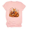 Lässiges Damen T-Shirt in Rosa mit Rundhalsausschnitt und herzigem Herbst Fuchs Grafikprint. - S / Oberteile / Rosa