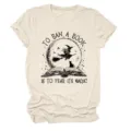 Women vintage book graphic short sleeve t-shirt, casual beige crewneck cotton casual top. - S / Tops / Sand (Black Text)