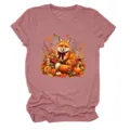 Damen Herbst Süßer Fuchs Print Lässig Rundhalsausschnitt Kurzarm T-Shirt Tops - S / Oberteile / Roségold