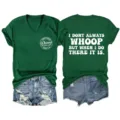 Close up view of the green v-neck short sleeve t-shirt showing the funny letter print. - S / Tops / Vintage Green