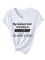 Casual λευκό γυναικείο V-neck T-shirt με κοντό μανίκι, τύπωμα και κόμπο μπροστά. - Tops / Λευκό / S