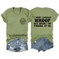 Casual green V-neck short sleeve tee with funny slogan print and ripped denim shorts detail. - S / Tops / Olive Green