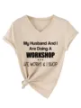 Λεπτομερής εικόνα γυναικείου casual t-shirt με V λαιμόκοψη και δέσιμο στο τελείωμα. - Tops / Χρώμα της Άμμου / S