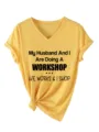 Λεπτομέρεια κίτρινο T-shirt V-λαιμόκοψη κοντό μανίκι, τύπωμα, casual γυναικείο top. - S / Tops / Κίτρινο (Μαύρη Γραμματοσειρά)