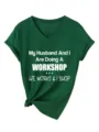 T-shirt femme décontracté vert à col en V et manches courtes avec imprimé amusant. - Hauts / Vert Vintage / S