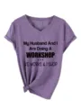 Chic t-shirt femme décontracté col V manches courtes avec imprimé amusant et nœud à l'ourlet bas. - S / Hauts / Violet