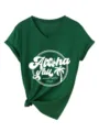 Women's casual Aloha y'all graphic V-neck short sleeve green t-shirt with front knot hem. - Vintage Green