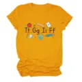 Women mustard yellow short sleeve t-shirt back to school alphabet graphic casual tee top - S / Tops / Mustard Yellow