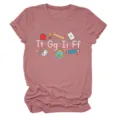 Casual women's crewneck short sleeve t-shirt featuring fun school alphabet print details. - S / Tops / Rose Gold (White Text)