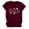 Burgundy short sleeve t-shirt for women, featuring cute school theme graphic letter print. - S / Tops / Burgundy