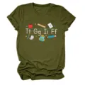 Women army green short sleeve t-shirt teacher theme letter print casual crewneck top - S / Tops / Army Green