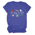 Women's blue heather short sleeve t-shirt featuring cute school themed letter graphic print. - S / Tops / Vintage Blue