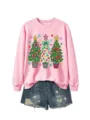 Weihnachtsbaum Grafik Detail auf rosa Damen Sweatshirt Nahaufnahme Design festlich - S / Oberteile / Rosa