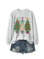 Damen festliches Weihnachtsbaum Grafik Sweatshirt kombiniert mit blauen Jeansshorts. - S / Oberteile / Grau
