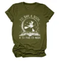 Olive green short sleeve women's t-shirt with book witch graphic, casual holiday top. - S / Tops / Wine Red (White Text)