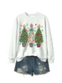 Damen Weihnachtsbaum Grafik Langarm Sweatshirt passend zu Jeansshorts Freizeit Outfit - S / Oberteile / Off-White