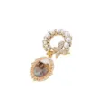 Elegant pearl butterfly rhinestone brooch with oval photo frame pendant, vintage pin. - Oval Frame Brooch / Gold