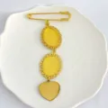 Gold tone DIY brooch base with ornate filigree oval bezels and cute heart charm pendant. - Two Sheets / Gold