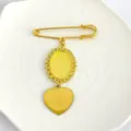 Gold tone retro lace oval brooch pin stainless steel DIY heart pendant jewelry making accessory - Single Piece / Gold