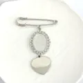 European retro lace oval brooch stainless steel heart metal pendant DIY detail view - Single Piece / Silver