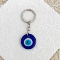 Evil Eye Glass Keychain Turkish Blue Evil Eye Bag Pendant Metal Keyring Charm - 2.5cm + Keychain