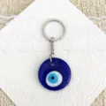 Blue glass evil eye keychain Turkish evil eye bag charm metal key ring pendant accessory - 4cm+ Keychains