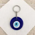 Turkish evil eye glass keychain blue nazar charm pendant metal keyring bag accessory - 5cm+ Keychains