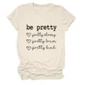 Casual dames t-shirt met ronde hals en korte mouwen met inspirerende letterprint voor dagelijks gebruik. - S / Tops / Zand (Zwarte Lettertype)