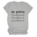 Casual comfortabel grijs dames T-shirt met korte mouwen en ronde hals met tekstprint. - S / Tops / Lichtgrijs (Zwart Lettertype)