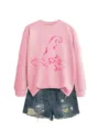 Felpa rosa da donna a manica lunga girocollo con grafica cappello da strega e pantaloncini. - Taglia S / Top / Rosa