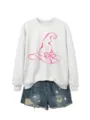 Felpa girocollo da donna casual a manica lunga con grafica elegante cappello da strega rosa. - Taglia S / Top / grigio-bianco