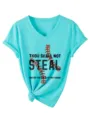 Γυναικείο casual T-shirt με V-λαιμόκοψη και κοντό μανίκι με γραφικό μπέιζμπολ. - S / Tops / Σκούρο μπλε