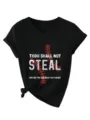 Γυναικείο T-Shirt V-Neck Κονtoμάνικο Casual Κόμπος Μπροστά Baseball Slogan Top - S / Tops / Μαύρο