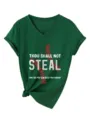 Γυναικείο πράσινο V-neck κοντομάνικο T-shirt με σχέδιο μπεϊζόλ casual κορυφαίο τοπ - S / Tops / Vintage Πράσινο