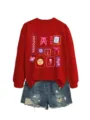 Cute radiology x-ray graphic red long sleeve sweatshirt paired with denim shorts for women. - S / Tops / Red