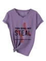 Γυναικείο κοντομάνικο t shirt v λαιμόκοψη casual μπέιζμπολ τοπ άνετα καλοκαιρινά ρούχα - S / Κορυφή (3812) / Μωβ