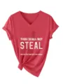 Λεπτομερής όψη γυναικείο casual T-shirt V-λαιμόκοψη κοντό μανίκι με τύπωμα και κόμπο. - S / Tops / Κόκκινο