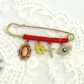 Red string woven rhinestone brooch vintage alloy pin evil eye cross charm apparel accessory - Style 3